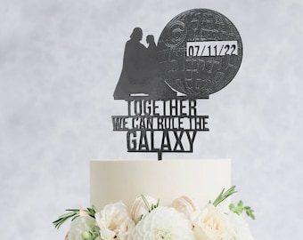 Darth Vader and Padme - Star Wars Cake topper, Death Star Wooden Wedding Cake Topper, Personalized Wedding Cake Topper, star wars wedding