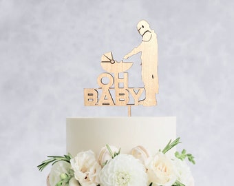OH BABY Cake Topper - Star Wars - Wooden Baby Shower Cake Topper, Star Wars Mandalorian baby shower
