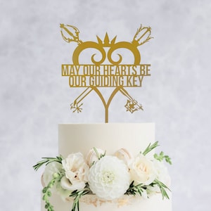 Que nos coeurs soient notre clé de voûte, décoration de gâteau Kingdom Hearts, mariage des coeurs du royaume, gâteau de mariage des coeurs du royaume