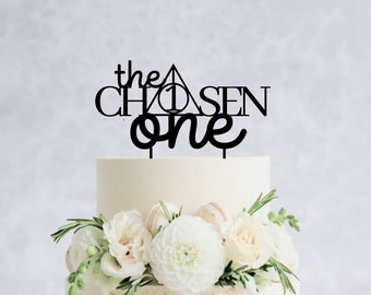 The Chosen One Cake Topper - Wooden Wizard cake topper, Wizard Witch inspired first birthday, First Birthday Cake Topper