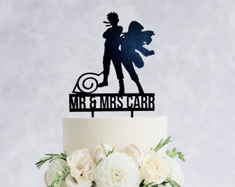 Ninja Anime Cake Topper - Gâteau de mariage en bois, gâteau rustique, Nerd Cake Topper
