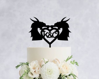 Dragons Wedding Cake Topper, Dungeons and dragons Wooden Birthday Cake Topper, Custom Cake Topper, Wedding Cake Topper