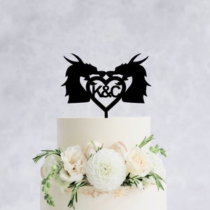 Dragons Wedding Cake Topper, Dungeons and dragons Wooden Birthday Cake Topper, Custom Cake Topper, Wedding Cake Topper