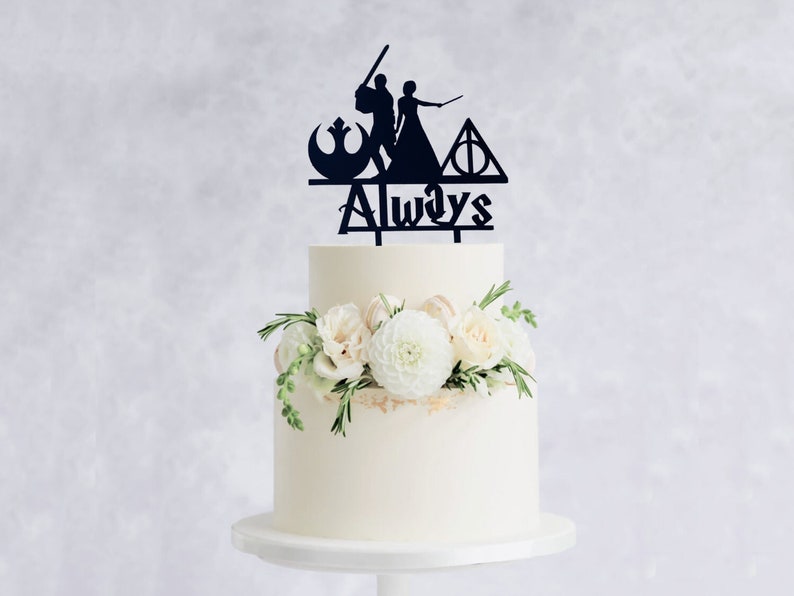 Always Star Wars Cake Topper Jedi and Wizard Wedding Cake Topper, Star Wars wedding topper, wedding cake topper image 1