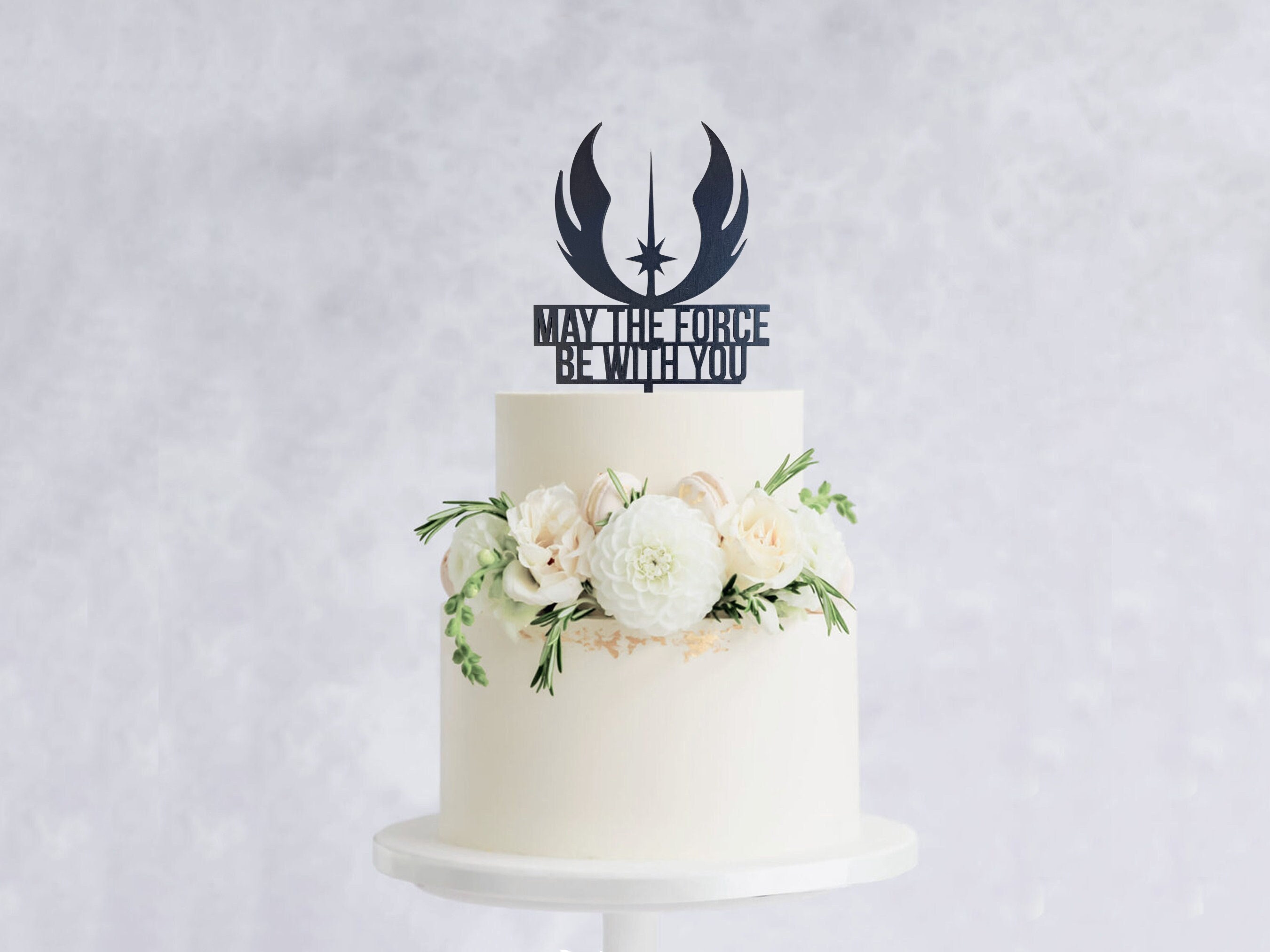 May the Force Be With You Cake Topper - Jedi symbol - Wooden Wedding Cake Topper - Gold Silver Rose Gold