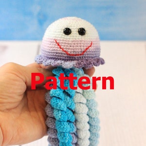 2 in 1 crochet pattern jellyfish jellyfish rattle Sea Creatures toy pattern amgurumi pdf Nursery decor pattern Easy Instructions jellyfish image 2