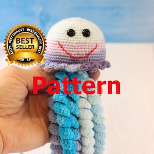 2 in 1 crochet pattern jellyfish jellyfish rattle Sea Creatures toy pattern amgurumi pdf Nursery decor pattern Easy Instructions jellyfish