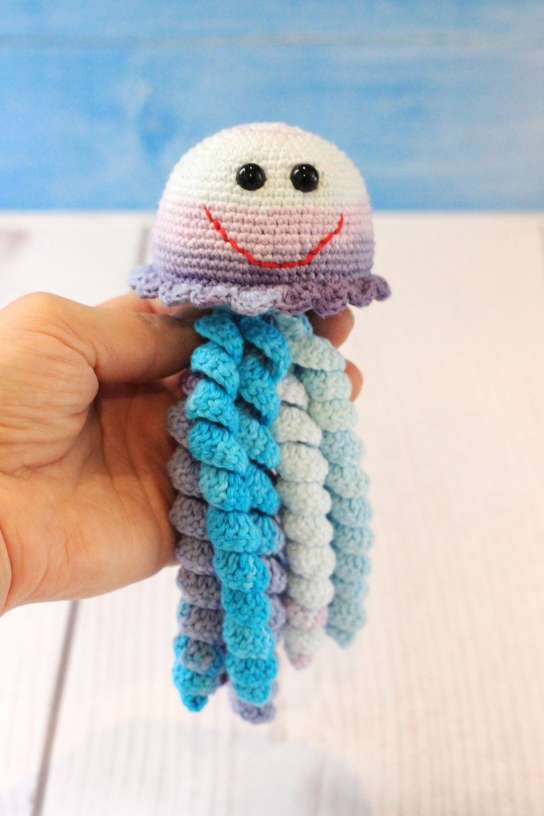 2 in 1 crochet pattern jellyfish jellyfish rattle Sea Creatures toy pattern amgurumi pdf Nursery decor pattern Easy Instructions jellyfish image 5