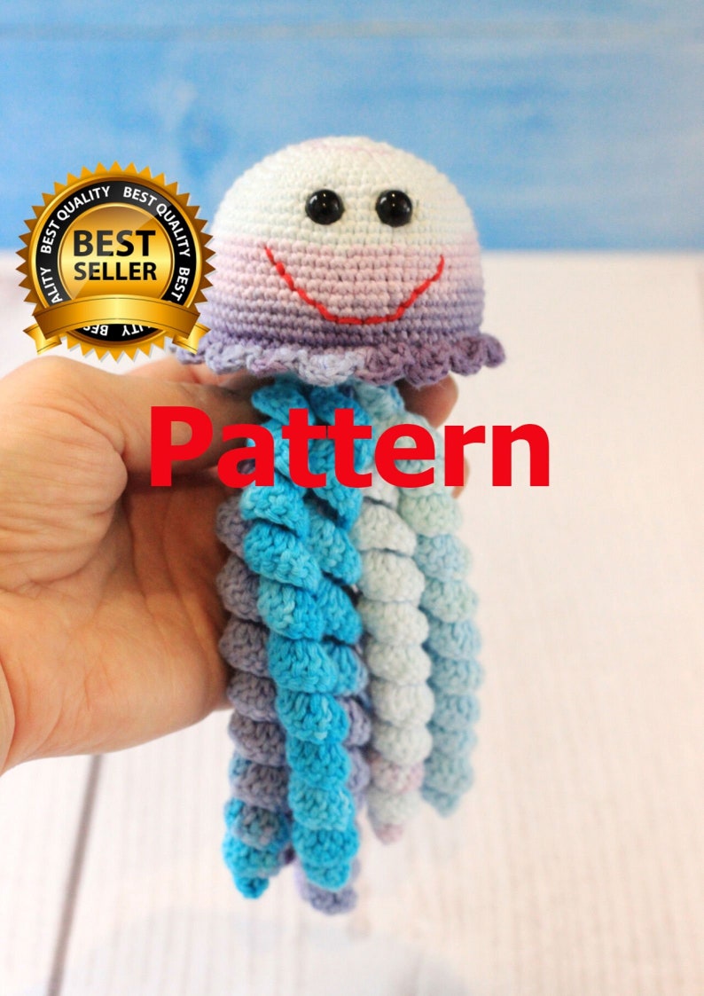 2 in 1 crochet pattern jellyfish jellyfish rattle Sea Creatures toy pattern amgurumi pdf Nursery decor pattern Easy Instructions jellyfish image 1