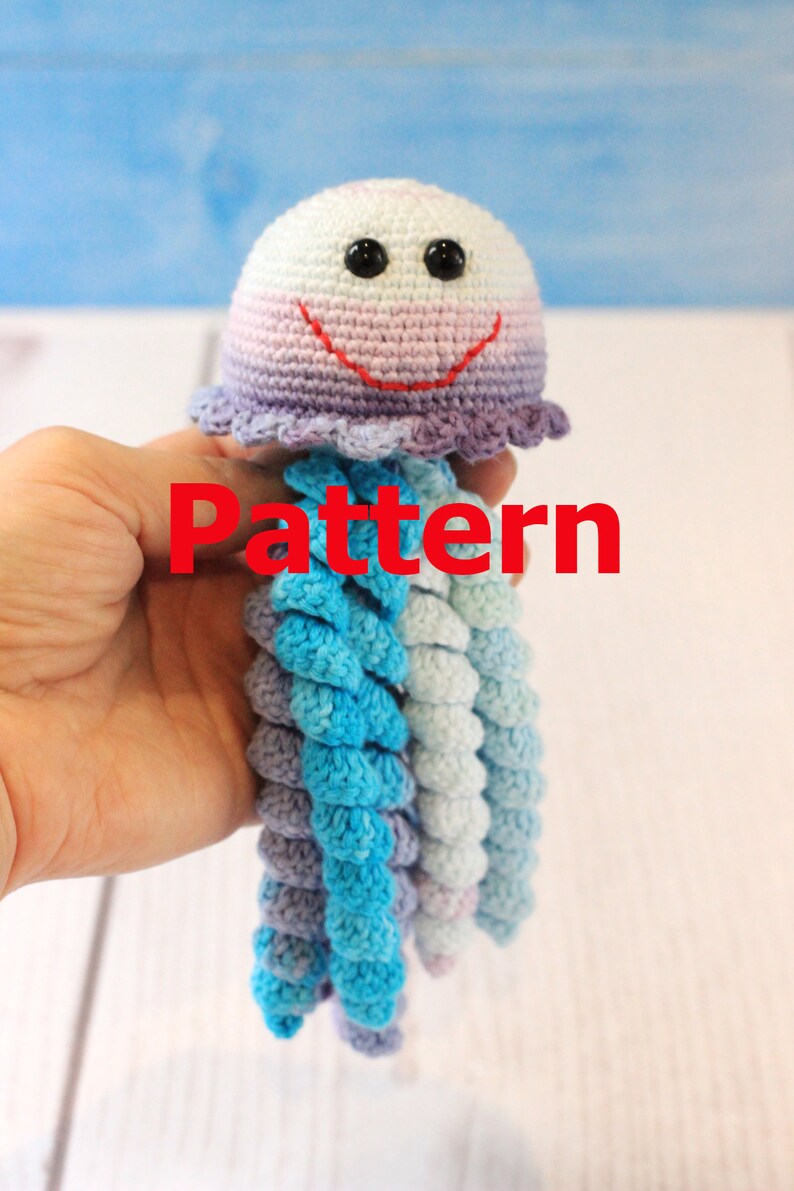 2 in 1 crochet pattern jellyfish jellyfish rattle Sea Creatures toy pattern amgurumi pdf Nursery decor pattern Easy Instructions jellyfish image 2