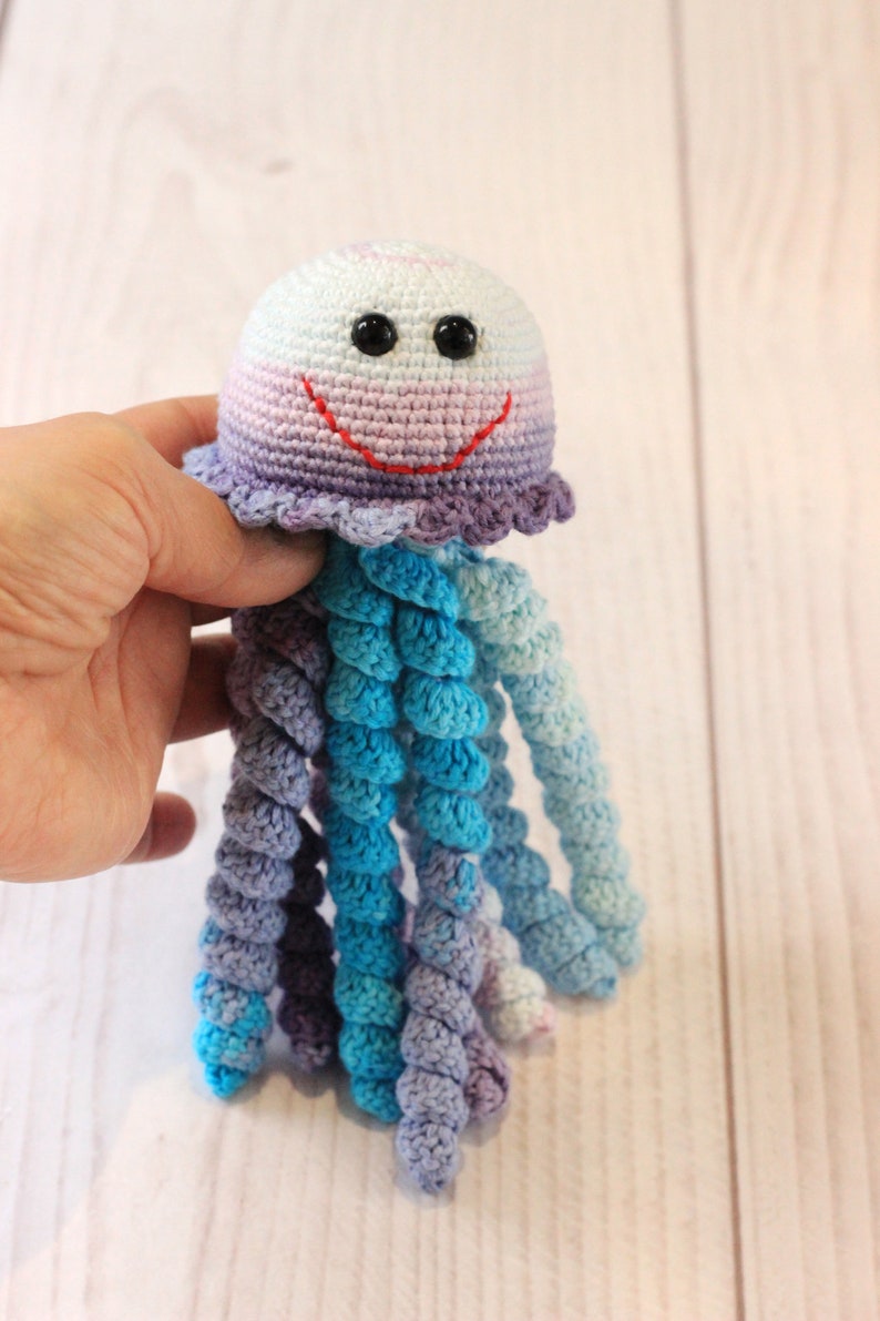 2 in 1 crochet pattern jellyfish jellyfish rattle Sea Creatures toy pattern amgurumi pdf Nursery decor pattern Easy Instructions jellyfish image 6