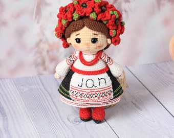 Ukrainian girl crocheted doll Crocheted collectible doll in national Ukrainian clothing little doll for baby crochet doll for babyshower