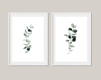 Eucalyptus Watercolor Print Duo: Botanical Gallery Wall Art
