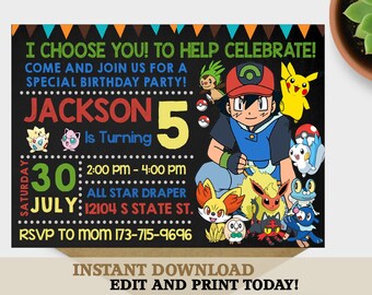 pokemon invitation instant download etsy