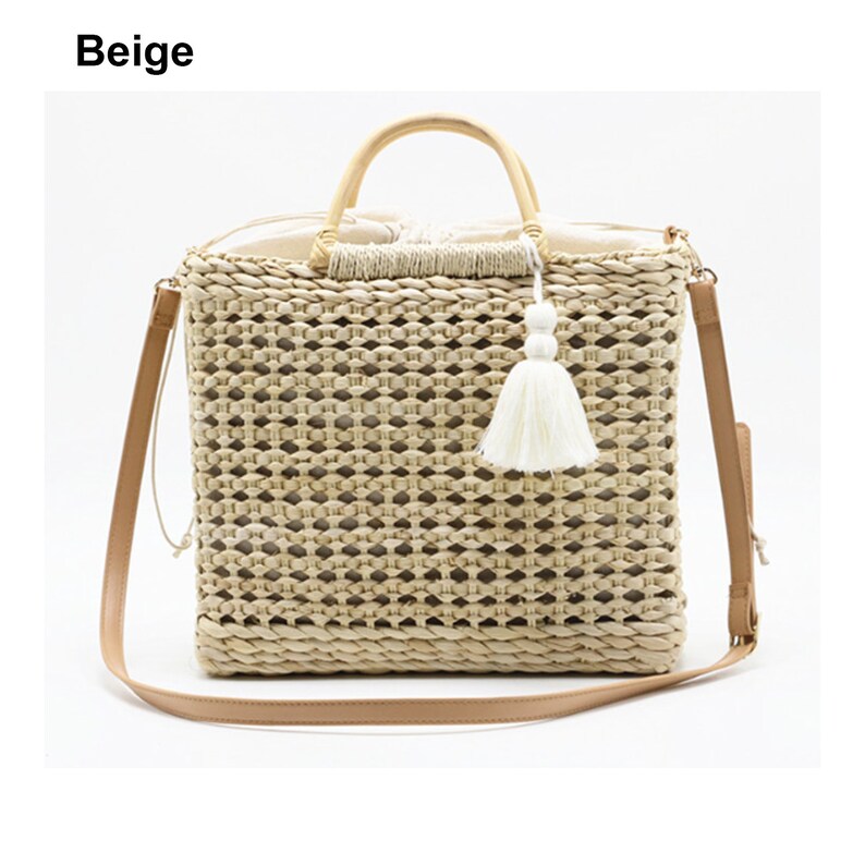 Straw Beach Bag Straw Handbag Straw Bag Leather Handle PU Etsy