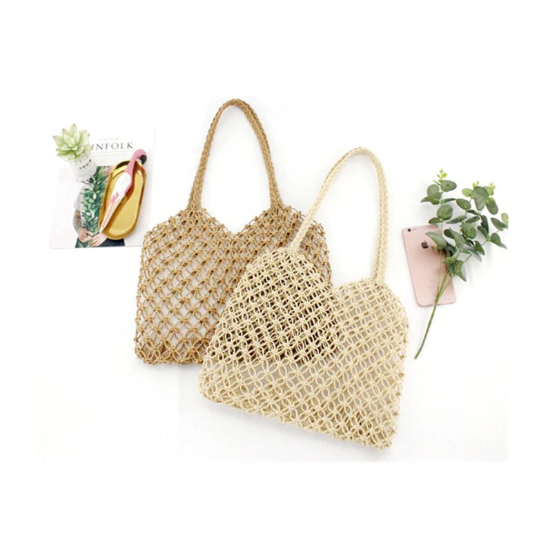 Straw Bag Double Handle Straw Bag Vintage Straw Bag Zipper Etsy