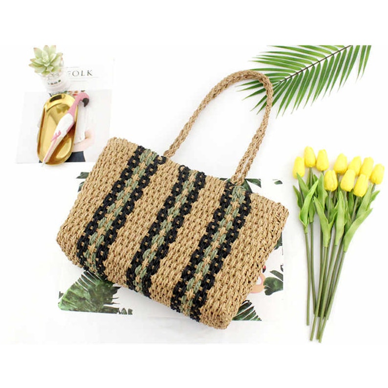 Straw Bag Vintage Straw Beach Bag Straw Tote Straw Bag Zipper Etsy