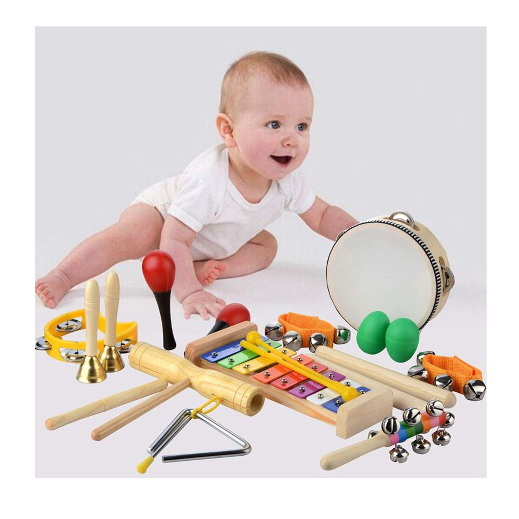 Kids Musical Instruments Toys Set For Toddler 20Pcs Wooden Percussion Tambourine
