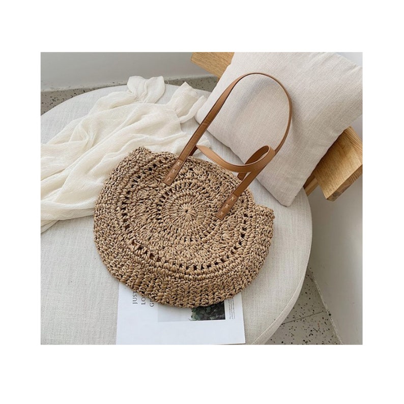 Straw Bag Round Straw Bag Vintage Straw Beach Bag Straw Bag Etsy