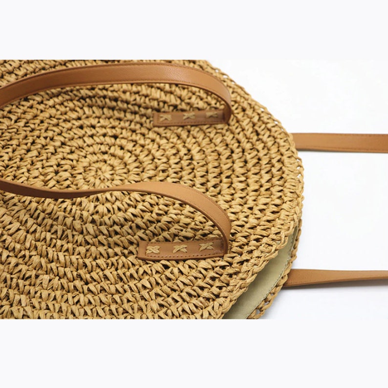 Straw Bag Zipper Straw Bag Vintage Straw Purse Straw Round Bag Etsy
