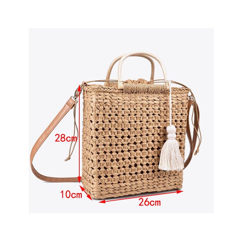 Straw Beach Bag Straw Handbag Straw Bag Leather Handle PU Etsy