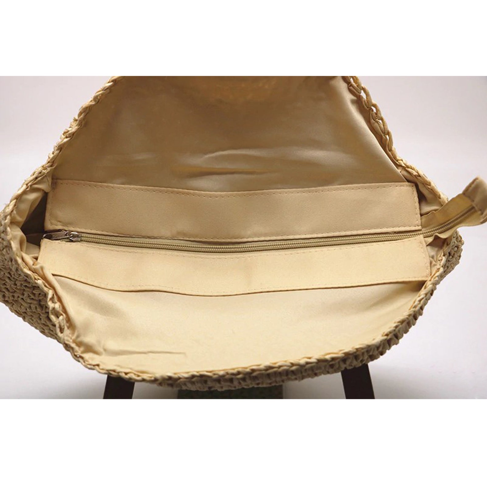 Straw Bag Black Straw Bag With Zipper Straw Beach Bag Straw Etsy