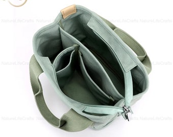 Bolso de Mano Multibolsillos Lona, Bolso Bandolera Pequeño de Tela, Bolsos Pequeños de Lona de Algodón para Mujer, Bolso Bandolera, Bolso Messenger