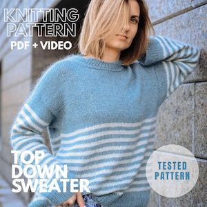 Patrón de tejido de suéter para mujer en PDF / Patrón de jersey moderno / Tutorial sencillo paso a paso / Suéter Tokyo Line de OK Knitwear