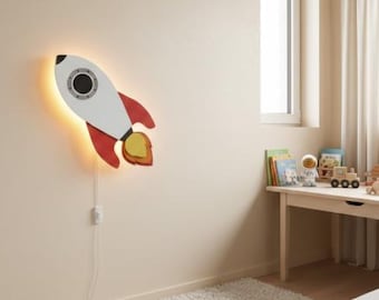 Rocket nachtlampje set L-XL LED Handgemaakt houten, kinderkamerinrichting, kinderlamp, babykamerlamp, kinderzimmer, minimalistisch nachtlicht