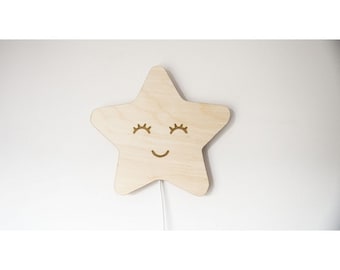 Sternenlampe LED Handarbeit aus Holz, Kinder Nachtlicht, Kinderzimmer Deko, Babyzimmer, Kinderzimmerlampe,Minimalistisch,Nachtlicht,Wandlampe,Wandleuchte