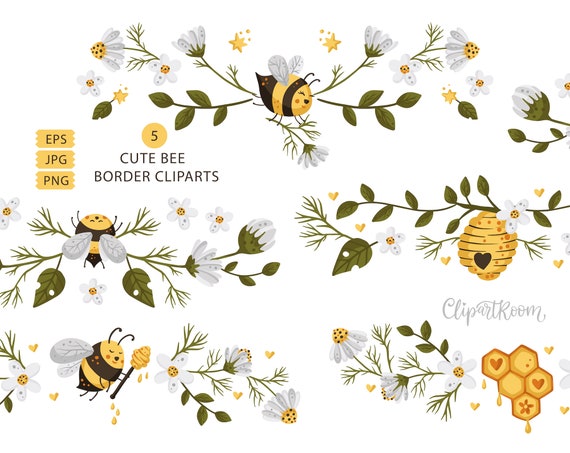 Border Clipart, Floral Frame Clipart Flower Border, Bee Print, Bumble Bee  Baby Shower Border Overlays, Baby Shower Clipart, Commercial Use - Etsy