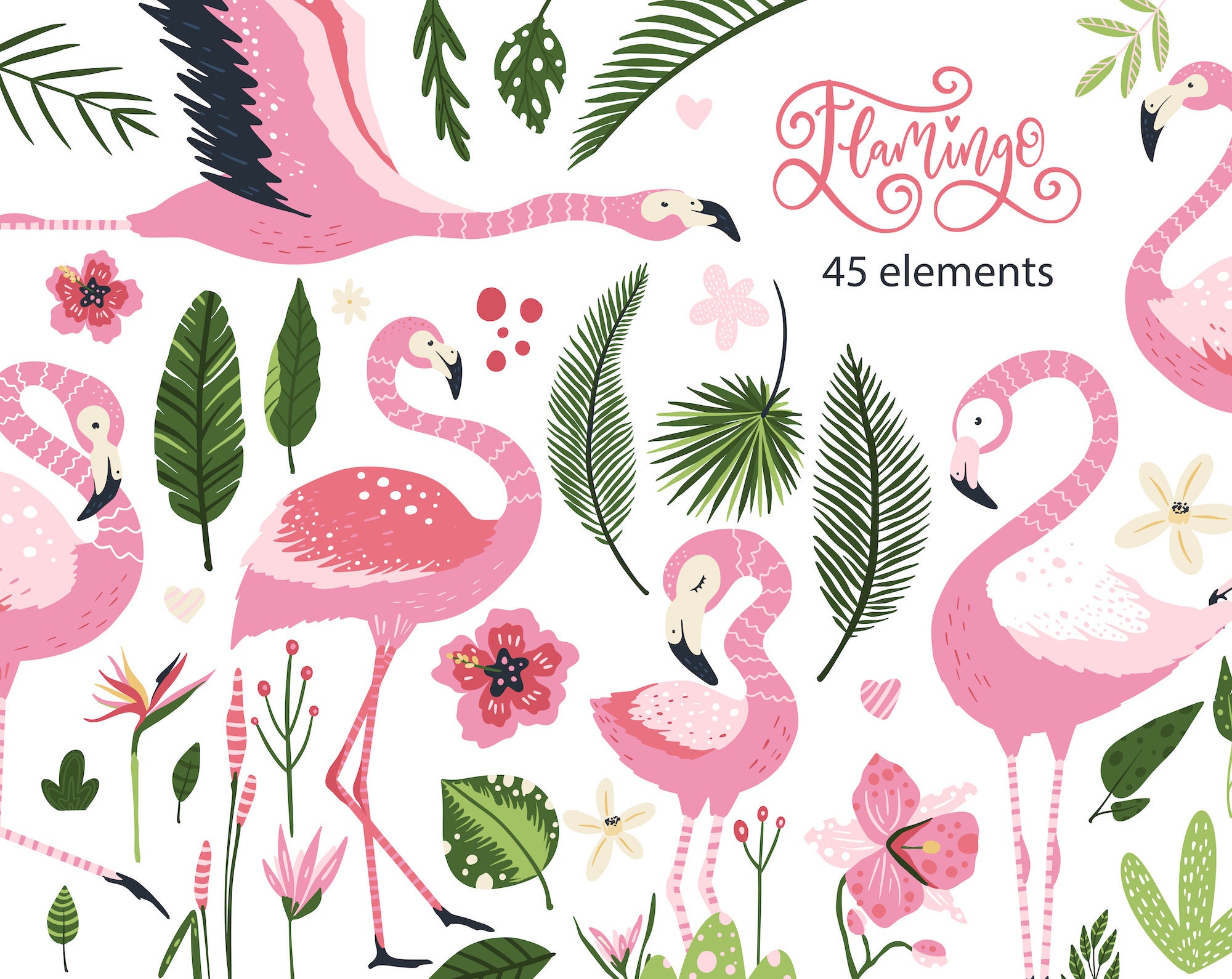 Tropical Flamingo Clipart Summer Clipart Instant Download - Etsy