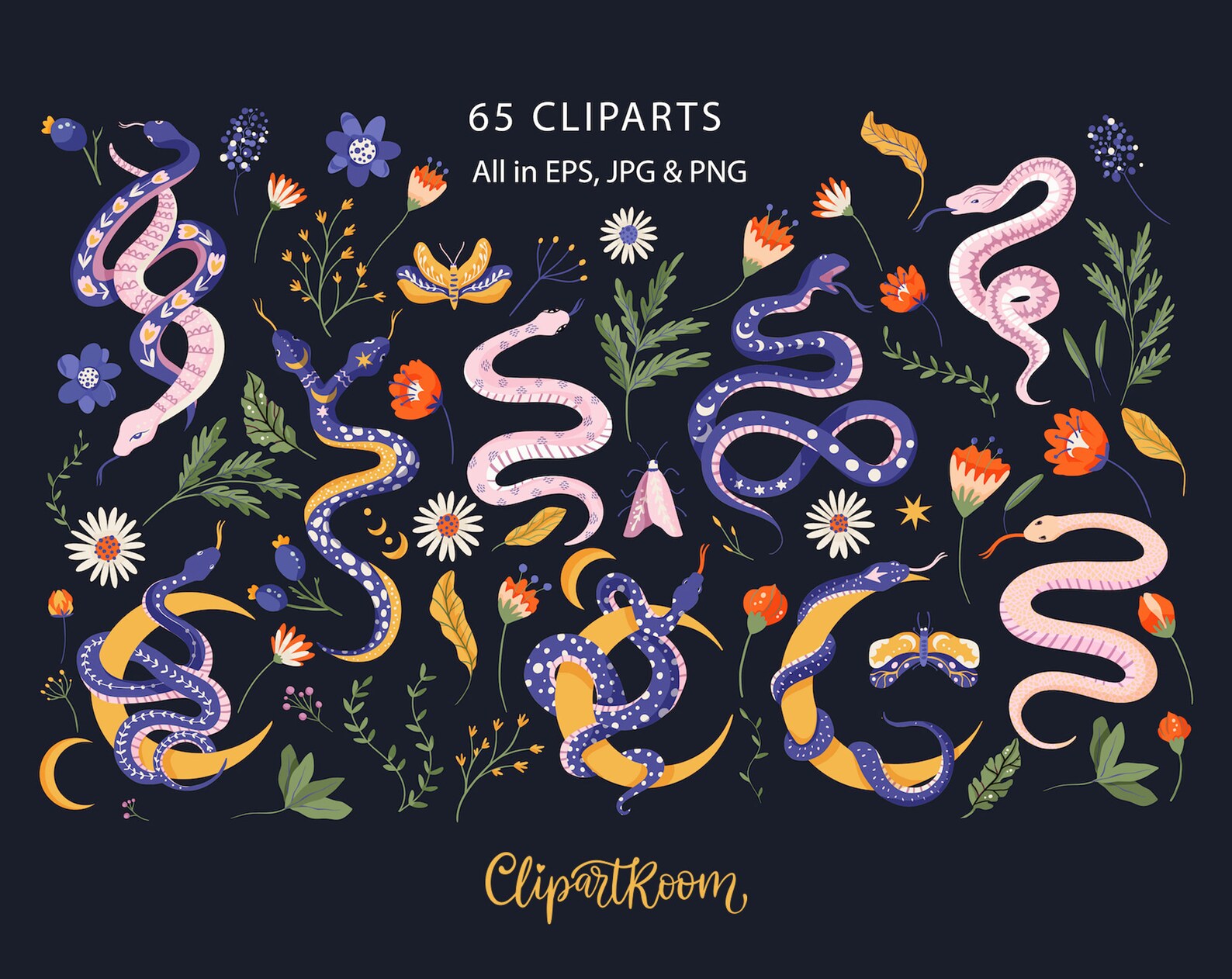 Snake Print Boho Clipart Snake Art Magic Digital Paper Snake Tattoo ...