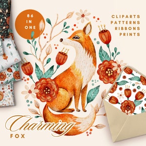 Fox Print Fall Png Bundle Autumn Clipart Watercolor Art Fall Digital Paper Animal Wallpaper Woodland Nursery Watercolor Kit Watercolor Fox