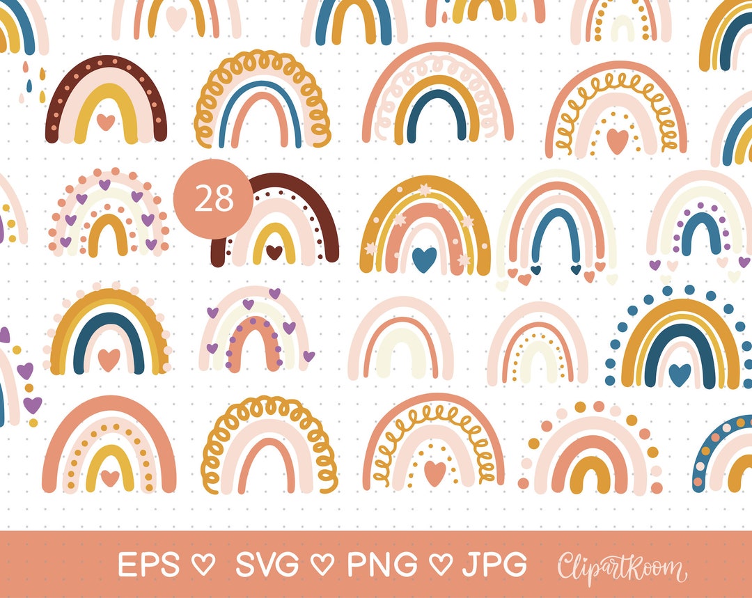 Boho Rainbow Svg Boho Rainbow Png Pastel Rainbow Svg Clipart Hand Drawn ...