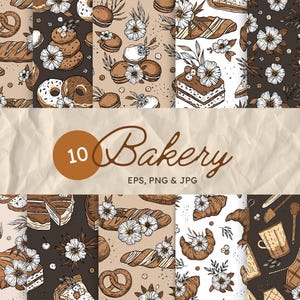 Padaria Png Sourdough Pattern Pão Artesanal Croissant Arte Pastelaria Francesa Bolo De Chocolate Sem Costura Padrão Digital Papel Macaroon Png