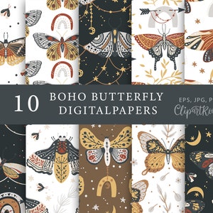 Boho digital paper Butterfly patterns Rainbow seamless pattern Wimsical digital paper chic Commercial use