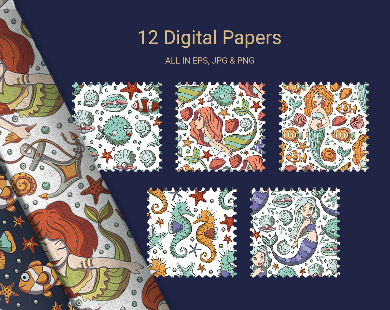 Mermaid Clipart Summer Clipart &mermaid Digital Paper Pack - Etsy