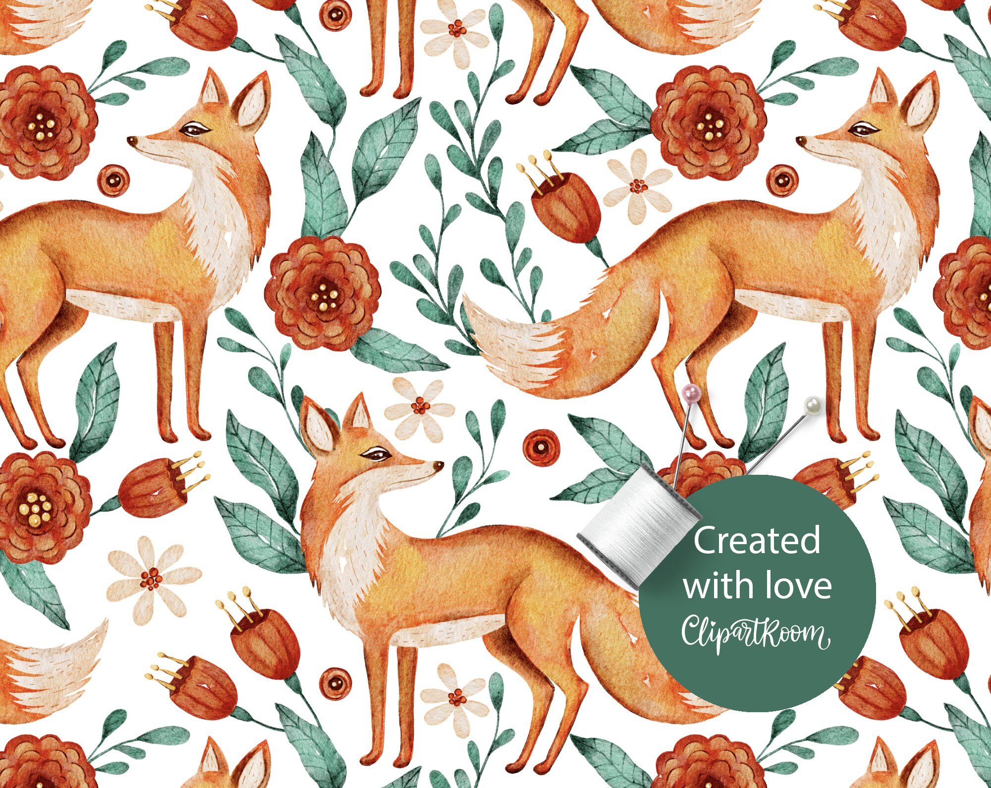 Fox Print Forest Wallpaper Fall Digital Paper Fox Pattern - Etsy