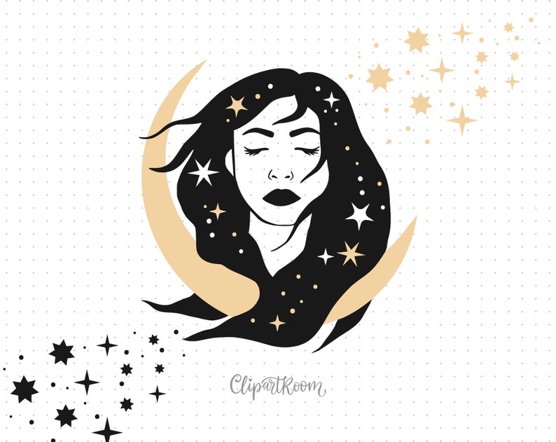 Download Clip Art Wonder Woman Svg Feminine Logo Design And Moon Logo Crescent Moon Svg Celestial Svg Moon And Star Nursery Art Mystic Designs Woman Face Svg Art Collectibles