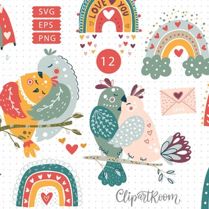 Pájaro svg pareja clipart San Valentín clipart arco iris svg te amo svg día de San Valentín svg pájaro clipart feliz día de San Valentín SVG