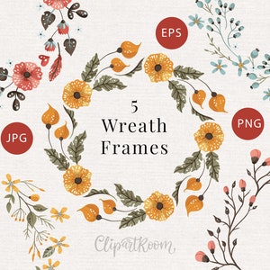 Cadre floral clipart Mariage Couronne botanique clipart Arrangements de fleurs vector art été clipart, Couronne clip art Couronne florale png