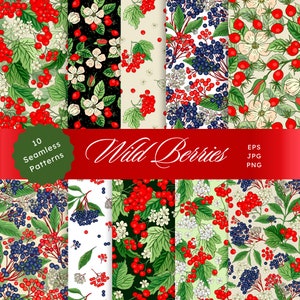 Beere Digital Paper Pack Viburnum Holunder Vogelbeere Beere Print Obst Digital Paper Floral Seamless Pattern Rote Beeren Herbst Clipart