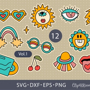 Groovy svg hippie svg groovy kunst retro clipart oog svg regenboog svg sticker svg bundel psychedelische vector