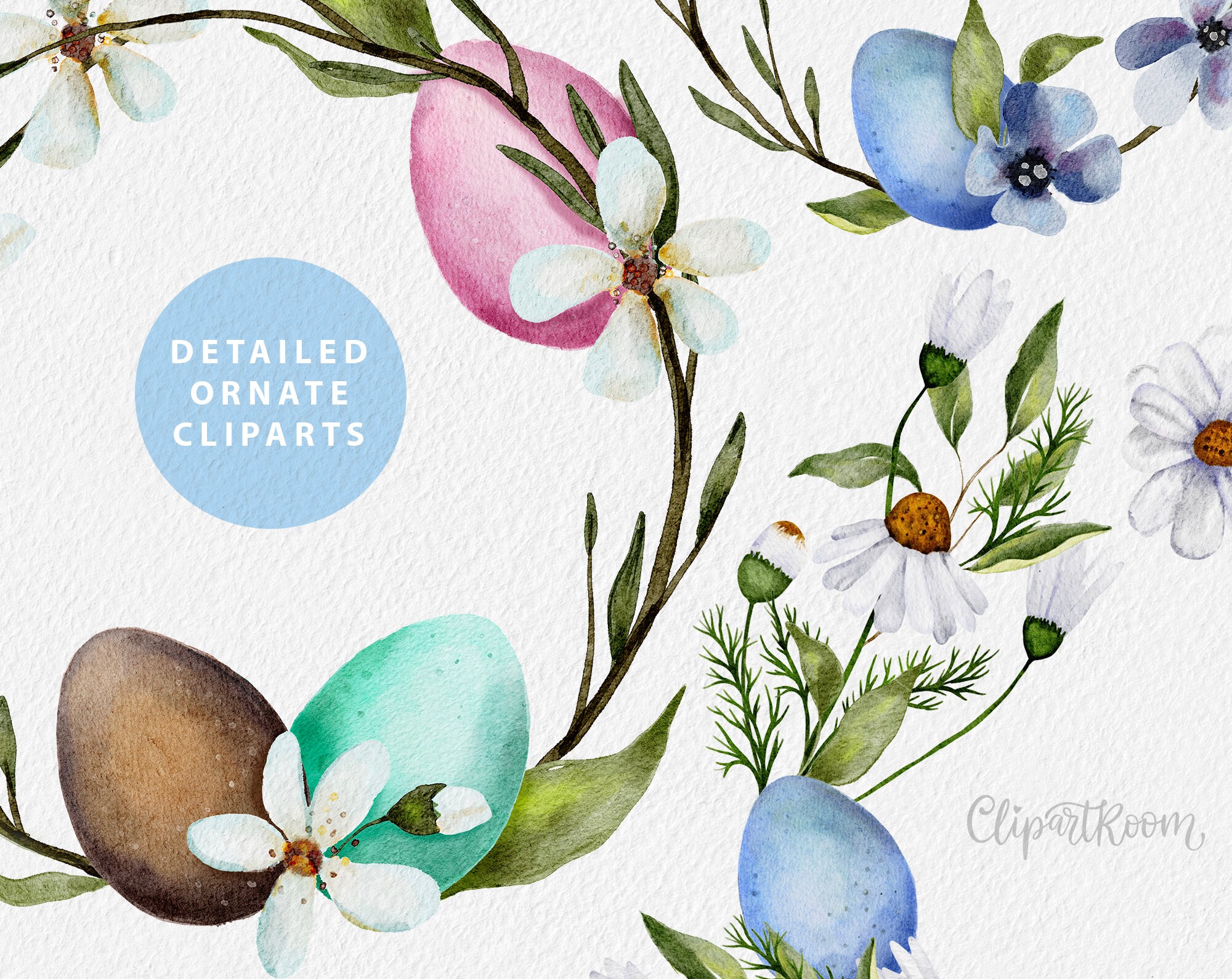 Easter Wreath Clipart: Watercolor Floral Egg PNG Set - Etsy