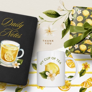 Lemon Print Watercolor Clipart Tea Party Clipart Lemon Wreath Lemon ...