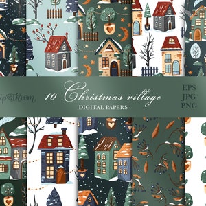 Christmas Village Digital Paper: Fairy House Scrapbook Kit (Digital Download)
