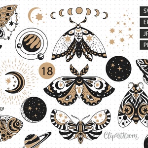 Himmlische svg Schmetterling svg Motte Kunstdruck Mond und Stern Kinderzimmer Kunst Motte Kunstdruck Boho Clipart Neumond Magie svg Lunar Motte Clipart