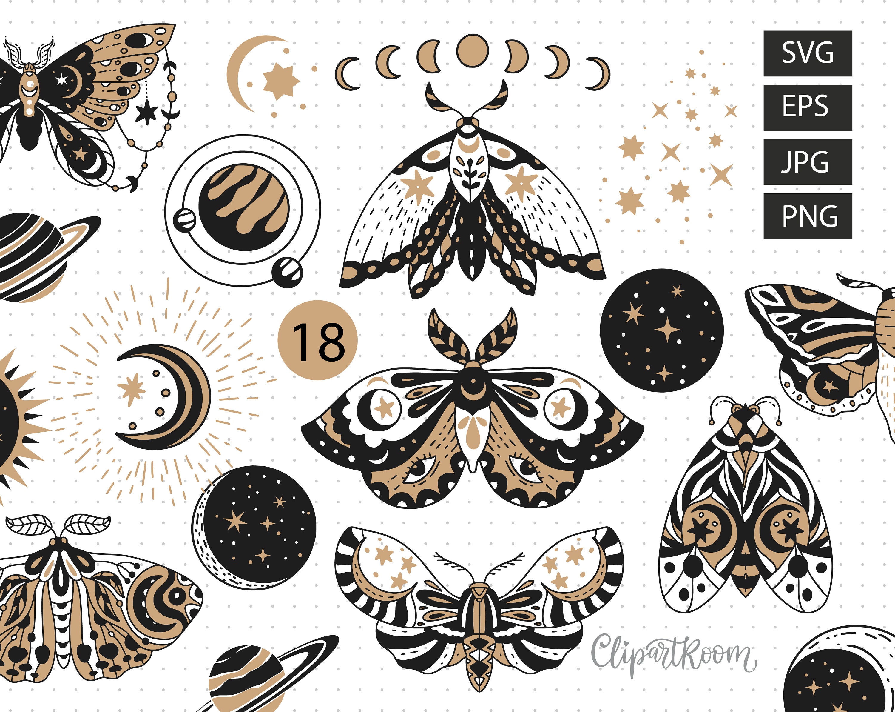Celestial Svg Butterfly Svg Moth Art Print Moon and Star Nursery Art ...