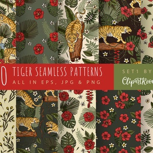 Tiger print boho digital paper tropical wallpaper seamless pattern tiger png safari animal prints.
